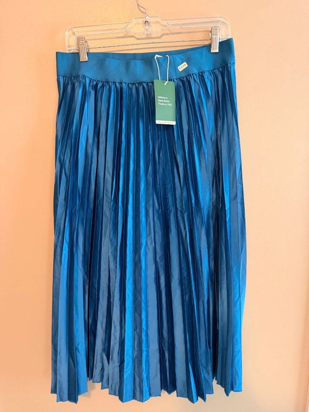 Halara L Pleated Satin Midi Skirt In Blue Size L Lightweight Fabric NWT